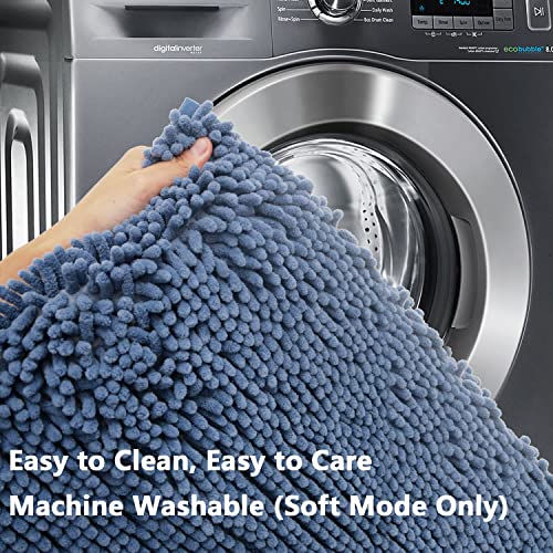 Bathroom Rugs Chenille 3-Piece Extra Soft and Absorbent Shag Bathroom Rugs, Machine Wash Mat, Strong PVC Non-Slip Underside, Plush Carpet Mats (Deep Blue) - color: Deep Blue, size: 2'8" x 1'8" (16x24"+20x32"+20x20"U shape）