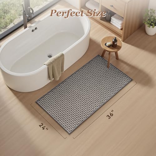 AMOAMI Unique Woven Bath Mat, Super Absorbent Non Slip Bath Mats for Bathroom Floor Textured Bathroom Mat Quick Dry Washable Boho Thin Bathroom Rugs for Beside Tub, 24" x 36", Grey - color: Grey, size: 24" x 36"