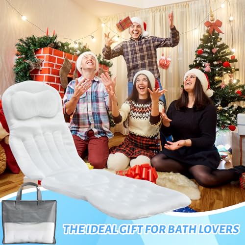 Full Body Bath Pillow for Bathtub, Thick Bathtub Cushion for Soaking Tub with Suction Cups Ergonomic Luxury 3D Mesh Spa Bath Mat with Laundry Bag and Scraper for Neck and Back, 51"x15", White