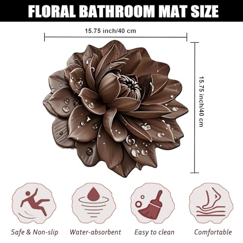 Floral Diatomaceous Earth Floor Mat 3D Flowers Pattern Bath Mat Non-Slip Bath Rug Safe Absorbent Quick Drying Bathmat Suitable for Bathroom Kitchen Entrance (Style 3, 15.75"/40cm) - color: Style 3, size: 1'4" x 1'4" (Flower)