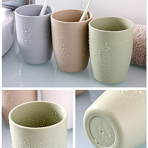 3 Pack of ALINNA Bathroom Tumbler Toothbrush Cups, 400ml Toothbrush Holder, Blue Green Coffee Colours Bathroom Cup Set, Tooth Brushing Tumbler, Reusable Bathroom Drinking Cup Rinsing Cups