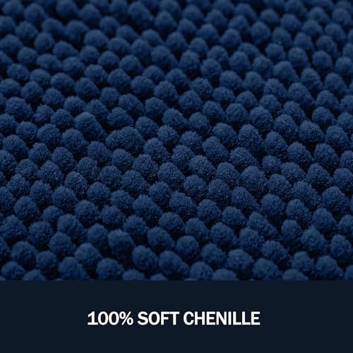 LINLA 3 Pieces Bathroom Rug Set, Absorbent Non Slip Chenille Bath mat, Thick Plush Chenille Carpet Mats Set,Washable Dry Quickly with U-Shaped Toilet Mat for Tub, Shower（Navy Blue） - color: Navy Blue