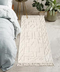 Uphome Boho Bathroom Runner Rug 2' x 4.3', Washable Woven Cotton Bedroom Rug Runners, Beige Aesthetic Tufted Entryway Runner Rugs, Bohemian Tribal Throw Rugs for Bedside Living Room Laundry Kitchen - color: Beige, size: 2' x 4.3' (Runner)