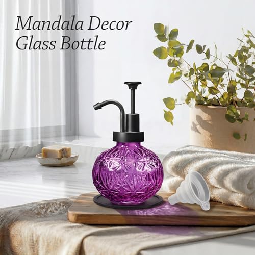 Vintage Glass Soap Dispenser - Rustic Snowflake Design, 8 Oz Refillable Dish Soap Dispenser with Pump for Kitchen and Bathroom, Antique Farmhouse Decor (Purple-Black Pump) - color: Purple-black Pump