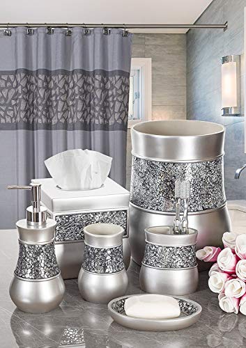 Creative Scents Crackled Glass Silver Hand Soap Dispenser for Bathroom, Decorative Countertop Lotion Dispenser, Elegant Liquid Soap Dispenser with Sturdy Pump for Classic Bathroom Décor - style: Soap Dispenser