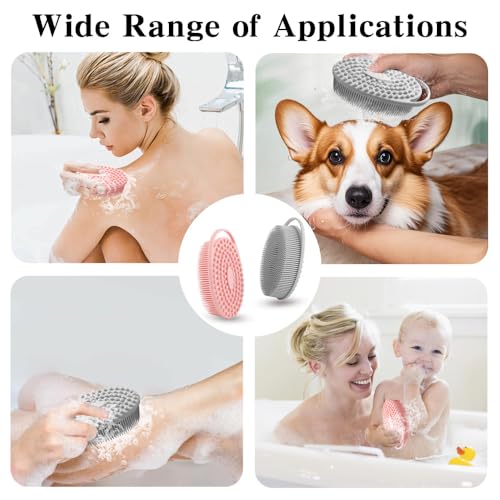 2 Pack Silicone Body Scrubber with Loofah Exfoliating Soft Shower Scrubber for Body, 2 in 1 Bath and Shampoo Wash Brush for Skin Exfoliation Men Women (Grey&Pink) - size: Grey&Pink