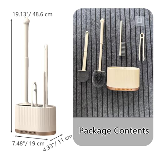 4 in 1 Toilet Cleaner Brush Toilet Bowl Brush and Holder Set Silicone Toilet Brush，Stuff Floor Standing or Wall Mounted Toilet Scrubber Without Drilling (White)