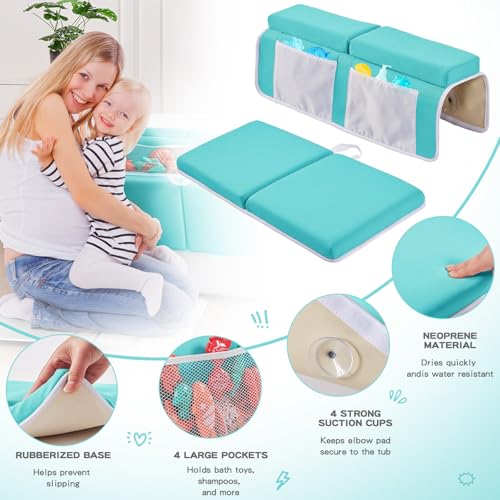 Baby Bath Kneeler and Elbow Rest Pad Set,Bath Kneeling Pad Thick Soft Quick Dry Bathtub Mat for Bathing Time,Baby Essentials Memory Foam with Toys Organizer Gifts for Parents,Green - color: Green