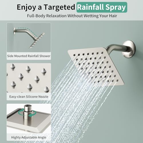 Shower Faucet Set Shower System - SR SUN RISE Brushed Nickel Shower Trim Kit with Dual Shower Head, 10'' Ceiling Rainfall 6'' Wall Mount with Handheld Shower for Couples, Complete 6 Diverter Valve - color: Nickel, size: 10 Inch