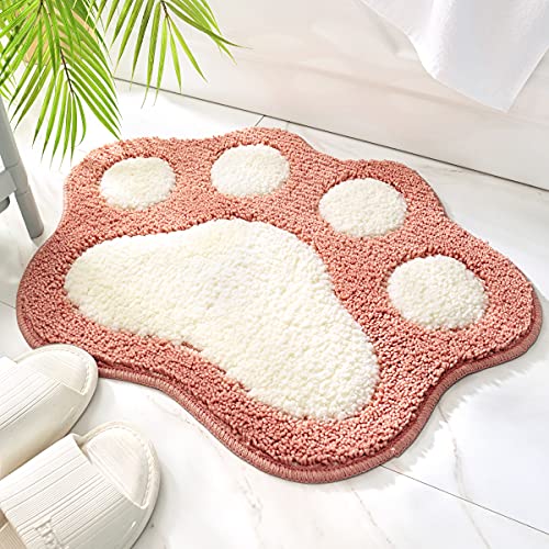 Molesun Paw Shaped Bath Mat, Cute Bathroom Rug Non-Slip, Soft Microfiber Water Absorbent Thick Shower Rug, Machine Washable Bath Rug for Bathroom Bedroom, Pink, 17x23 - color: Pink