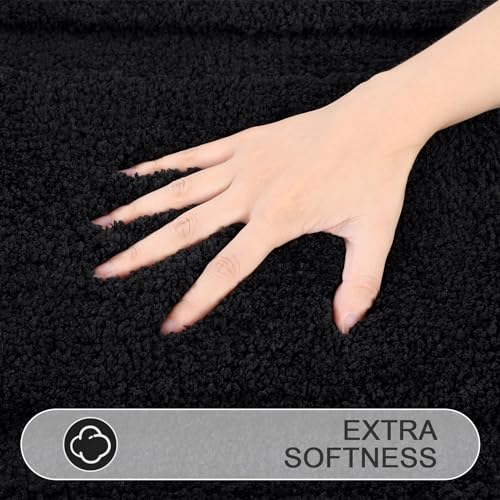 SHACOS Bathroom Rugs Sets 3 Piece with Toilet Lid Cover | 16"x24"Bath Mat and 20"x24" U-Shape Contoured Toilet Mat Machine Washable Shaggy Absorbent Bath Rugs (Black) - color: Black, size: 16"x24"+U-Shape 20"x24"+Lid Cover 19"x21"