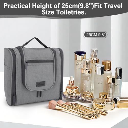 Hanging Toiletry bag & Makeup Bag for Travel, Water-Resistant Organizer Toiletries Bag with Separate Compartments, Travel Essentials Kit (Gray) - color: Gray
