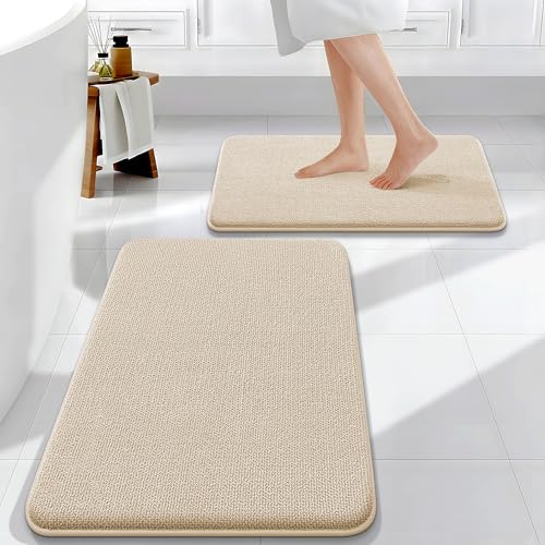 OLANLY Bathroom Rugs Sets 2 Piece, Soft Absorbent Memory Foam Bath Rug Set, Non-Slip, Quick Dry, Machine Washable Bath Mats for Bathroom, Home Decor Accessories (30"x20"+24"x16", Beige) - color: Beige, size: 30" X 20" + 24" X 16"