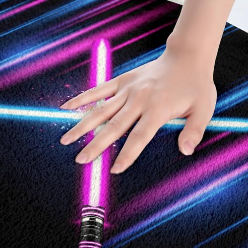Purple Blue Light Up Sword Bathroom Rug Neon Light Geometric Abstract Ombre Non Slip Bath Mat Kids Boys Men Fashion Games Shaggy Absorbent Floor Mat Cool Black Bath Indoor Doormat Decor,16"x24" - color: Lightsaber 05, size: 16" x 24"