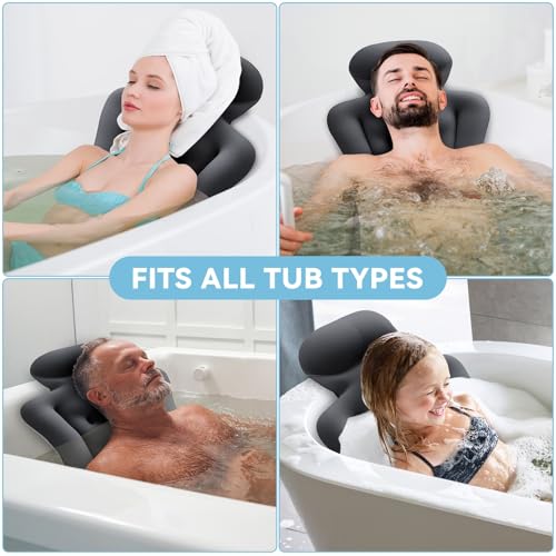 Full Body Bath Pillow for Bathtub RUVINCE Ergonomic Luxury Bathtub Pillow with Head,Neck, Shoulder and Back Support, 6D Bath Pillows for tub with 192 Powerful Suction Cups, Fits All Bathtub - color: Grey