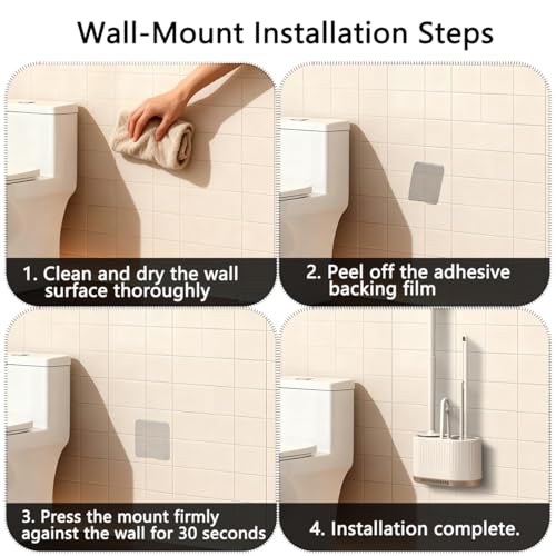 4 in 1 Toilet Cleaner Brush Toilet Bowl Brush and Holder Set Silicone Toilet Brush，Stuff Floor Standing or Wall Mounted Toilet Scrubber Without Drilling (White)