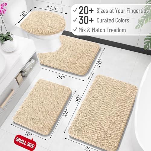 OLANLY Toilet Rugs U-Shaped 20x20, Extra Soft Absorbent Chenille Contour Bathroom Rugs for Toilet, Dry Quickly, Machine Washable, Non-Slip Bath Mat, Beige - color: Beige, size: 20" X 20" Contour Rug
