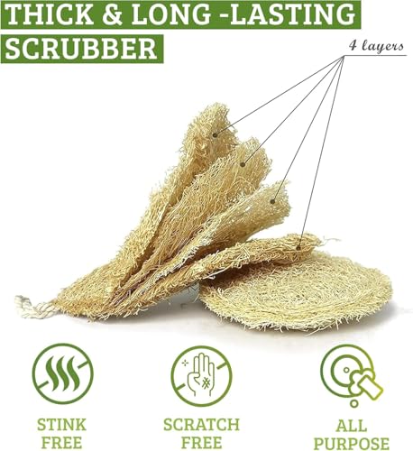 Natural Loofah Dish Sponge (Pack 10) - Vegetable Scrubber for Kitchen - 100% Biodegradable Compostable Dishwashing Scouring Pad, Zero Waste Plastic Free Eco Friendly Sustainable - size: Pack 10