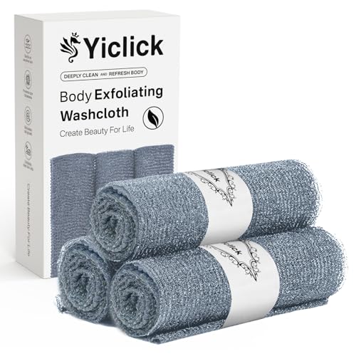 Yiclick Exfoliating Washcloth Towel- Exfoliating Body Scrubber Exfoliator, Back Scrubber for Shower Bath, Exfoliate Rags Wash Cloths, Loofah Lufa Sponge, Body Scrub & Exfoliation Women Men - color: Silver