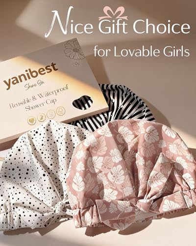 Yanibest Shower Cap for Women Reusable Waterproof, Adjustable Non-Slip Shower Hair Cap, Washable Bath Hat for Long Hair (Green) - color: Green