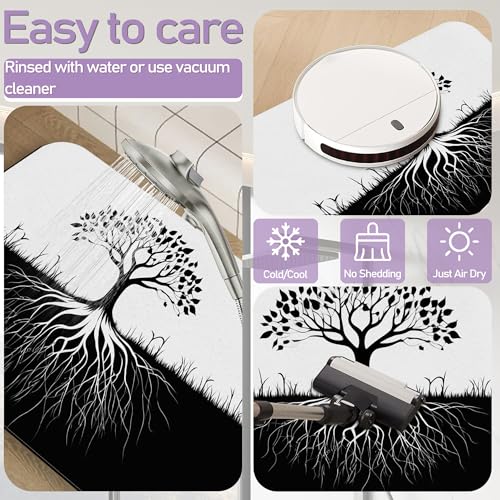 Black White Tree Bathroom Rug, Rapid Dry Absorbent with Non-Slip Rubber Base Bath Mats for Bathroom 17"x30" - color: Black White Tree