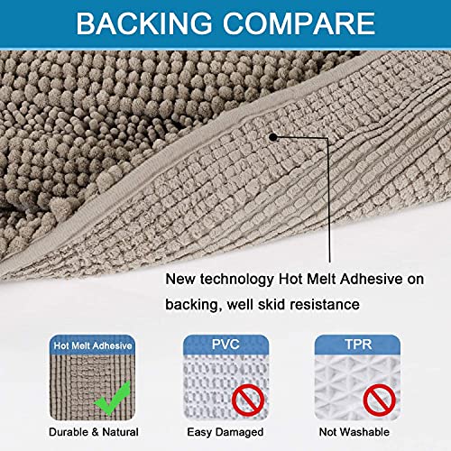 H.VERSAILTEX Bathroom Rugs Bath Rugs for Bathroom Non Slip Bath Mats Extra Thick Chenille Striped Rug 17" x 24" Absorbent Soft Shaggy Washable Dry Fast Bath Mats for Bath Room Floor - Taupe - color: Taupe, size: 17" x 24"
