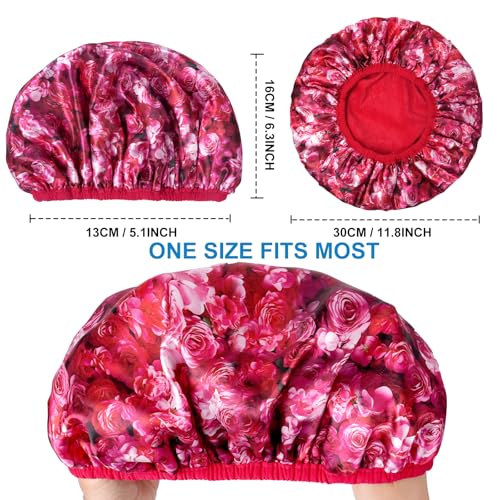 Upgraded Waterproof Terry Shower Cap, Reusable Shower Cap for Women with Long Hair, Soft Absorbent Hair-Protecting Towel Lining Bath Cap, Large Leak-Proof Hair Cap with Fashionable Print Outer - Red - color: Red