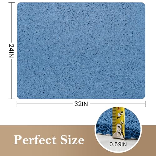 Shower Mat Bathtub Mat Non-Slip,32x24 inch, Soft Tub Mat with Drain,PVC Loofah Bath Mat (Phthalate Free) for Tub and Bathroom,Lake Blue - color: Lake Blue, size: 32" x 24" (Rectangular)