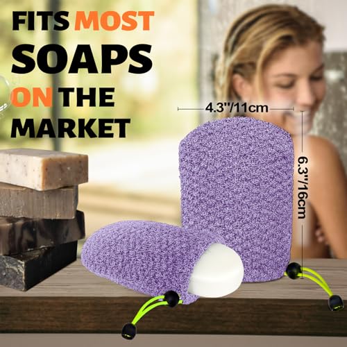 MIG4U Exfoliating Soap Bag for Shower 2 Pieces - Bar Soap Saver Pouch, Bamboo Body Scrubber Exfoliator Pocket in Travel Bathing, Purple - style: 1 exfoliation level - Purple