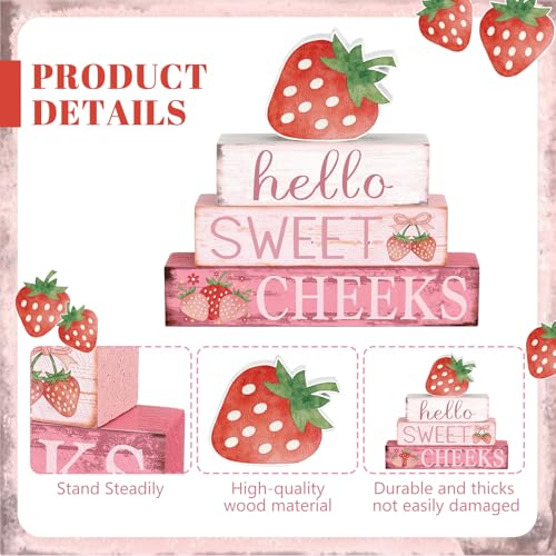 Cinnvoice 4 Pcs Strawberry Bathroom Decor Farmhouse Bathroom Decoration Hello Sweet Cheeks Table Centerpiece Gift for Christmas Valentines Back to School - style: Strawberry Hello Sweet Cheeks