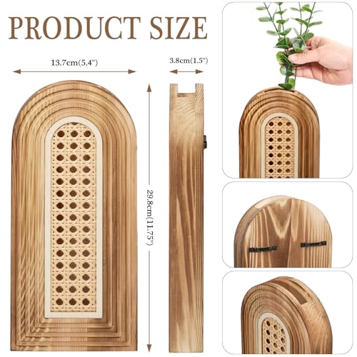 Dnnnii 2 Pack Wooden Wall Vase Set - Brown Finish Hollow Rattan Modern Farmhouse & Boho Wall Decor for Entryway, Hallway, Bathroom, Living Room, Dining Room, Narrow Spaces - color: Rattan-brown
