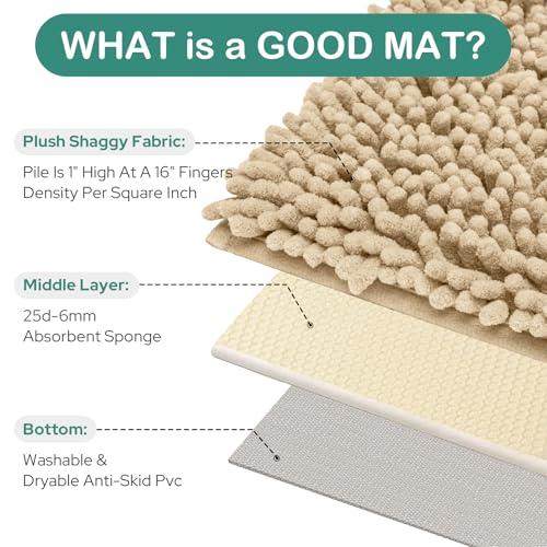 HOMEIDEAS Bathroom Rugs Set 2 Pieces, Ultra Soft Non Slip Absorbent Chenille Toilet Bath Mat Set (Beige) - color: Beige-beige, size: 1'8" x 2'8" (U Shape 20"x24"+20"x32")