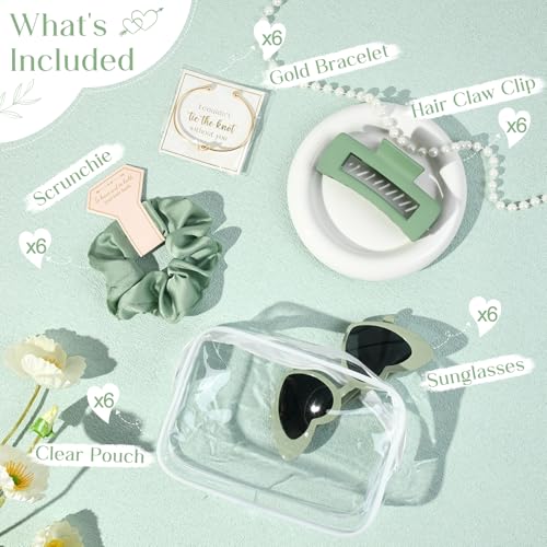 DEEKA 30 Pcs Bridesmaid Proposal Bag Set Gift Clear Makeup Toiletry Bag Bachelorette Party Favors Sunglasses Hair Claw Clips Scrunchies Knot Bracelets Bridal Wedding Party Gifts (Sage Green) - color: Sage Green, size: 6 Sets