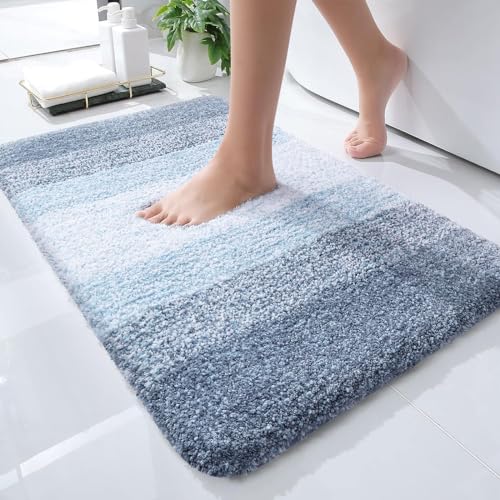 OLANLY Small Bathroom Rugs Mat 24x16, Extra Soft Absorbent Microfiber Bath Rugs, Rubber Backing, Quick Dry, Machine Washable Bath Mats for Bathroom Floor, Tub and Shower, Home Decor Accessories, Blue - color: Blue, size: 24" X 16"