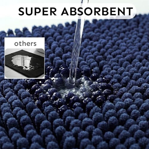 Secura Bathroom Rugs 47x28, Ultra Soft Chenille Bath Mat, Super Absorbent & Quick Dry Bathroom Mat, Non Slip Machine Washable Bath Rugs for Tub, Shower, Home Decor Accessories (Blue) - color: Blue, size: 47 in x 28 in