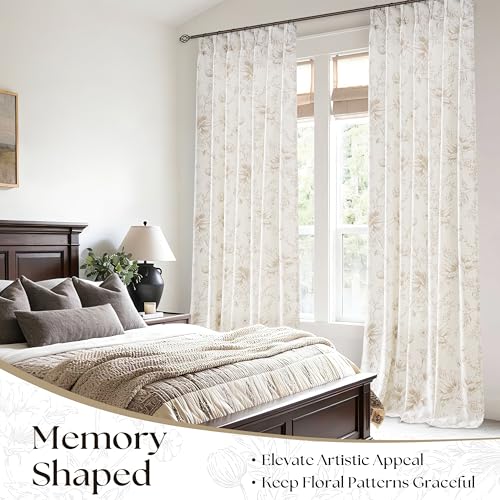 Linen Floral Pleated Curtains 102 Inch Length 2 Panels Farmhouse Natural Country Sketch Flower Patterned Curtains for Living Room Sliding Door Memory Training Back Tab Semi Sheer Printed Drapes - color: Coffee, size: 40"W x 102"L (Pack of 2)