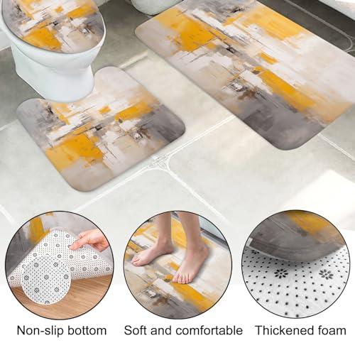 Lnond 4Pcs Bathroom Shower Curtain Sets with Rugs,Yellow Grey Ombre Bathroom Sets with Shower Curtain and Rugs and Accessories - color: Yellow Grey