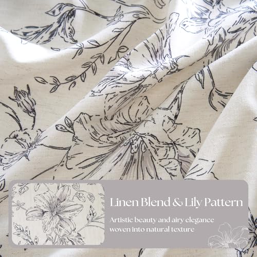 TWODRAPES Black Floral Linen Curtains 72 Inch 2 Panels for Cabinet Closet Farmhouse Country Light Filtering Back Tab Peony Flower Printed Drapes Semi Sheer Patterned Curtain for Living Dining Room - color: Black, size: 40"W x 72"L (Pack of 2)
