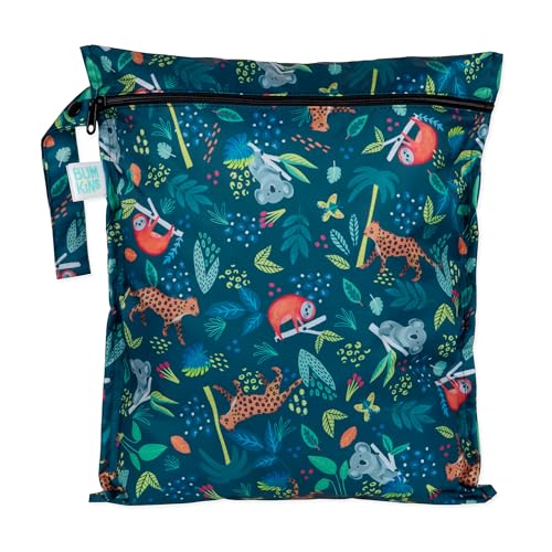 Bumkins Waterproof Wet Bag for Baby, Travel, Swim Suit, Cloth Diapers, Pump Parts, Pool, Beach, Gym Clothes, Toiletry, Hook to Stroller, Daycare, Zipper Reusable Wetdry Packing Pouch, Jungle - color: I1 Jungle, style: Wet Bag