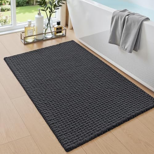 DEXI Bathroom Rugs 32x20, Non Slip Washable Bath Mat, Absorbent Chenille Bathmat, Ultra Soft Thick Carpet for Tub Shower Floor, Dark Grey - color: Dark Grey, size: 32" X 20" (Rectangular)