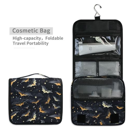 MNSRUU Hanging Toiletry Bag Gothic Skull Bat Travel Makeup bag for Toiletries Portable Travel Toiletry Organizer Cosmetic Bags with Hanging Hook - color: Skull I 4177