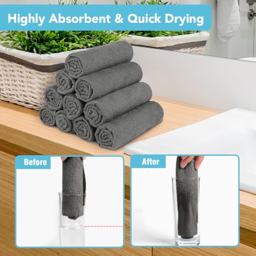 Orighty Wash Cloths, 10 Pack Face Towels, Soft Quick-Drying Washcloths, Multi-Purpose Microfiber Face Cloths for Bathroom, Gym, Spa, Hotel, Travel, 11.5"x11.5", Grey - color: Grey