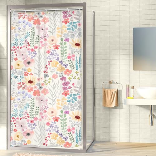 Riyidecor Small Stall RV Colorful Floral Shower Curtain for Bathroom Decor 36Wx72H Boho Wildflower Watercolor Plant Leaves Botanical Girls Art Printed Fabric Polyester Waterproof 7 Pack Plastic Hooks - color: A-pink, size: 36"W x 72"L (Pack of 1)