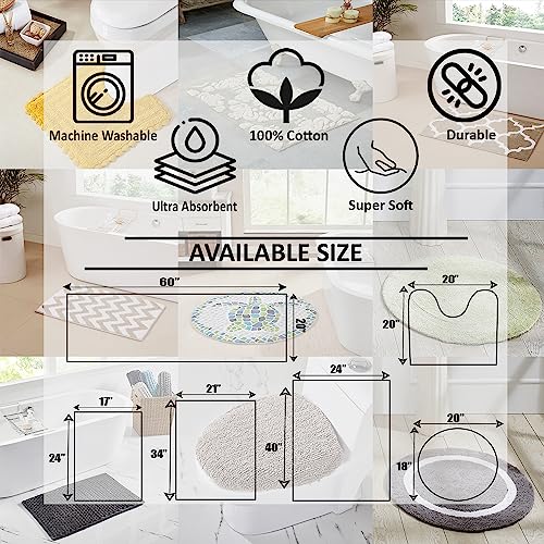 Better Trends 100% Cotton Hotel Collection Bath Mats Set, White & Blue Mats - Tufted, Reversible & Absorbent & Machine Washable 2 Piece Bathroom Rug Set, Toilet Base & Sink Bath Mat Rug - color: White & Blue, size: 2 Piece Set (17" x 24" | 20" x 20")
