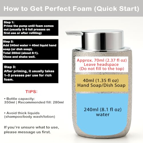 2pcs Foaming Soap Dispenser Set,12oz Bathroom Foam Dispenser with Pump,Foaming Hand Soap Bottle for Countertop,Luxury Dish Soap Dispenser Set(Silver&Ceramic) - color: Platinum Silver