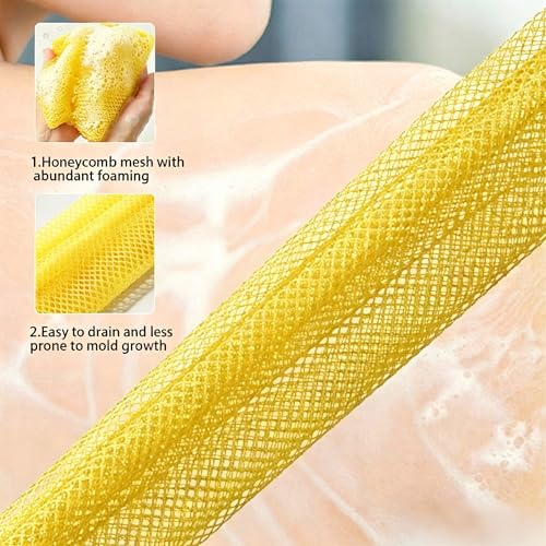 Exfoliating Bath Towel Set for Women Strong Cleaning Back Scrubber - color: Yellow