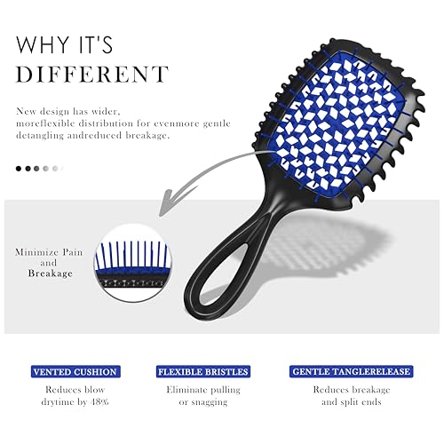 Detangler Brush – 2 Pack Vented Hair Brush for Wet/Dry Hair – Easy, Pain-Free Detangler Brush Reduces Knots & Breakage – For Curly, Straight, Thick or Fine Hair – Women, Men & Kids (Black+Blue) - color: Black+Blue