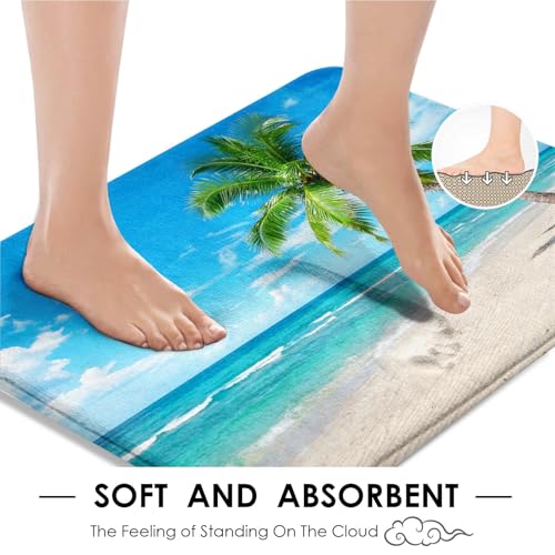 ArtSocket Beautiful Beach Bathroom Set with Shower Curtain and Rugs Accessories, Coconut Palm Paradise Summer Island Tropical Tropical Shower Curtain for Bathroom Decor 4 Pcs - color: Landscape Sand Blue Sea
