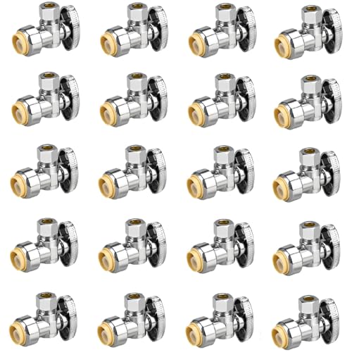 20pcs 1/2" × 3/8" Angle Stop Valve, 1/4 Turn | 1/2" PTC Input, 3/8" OD Compression Output for Faucet, Toilet Valves, No Lead - size: 20×Angle