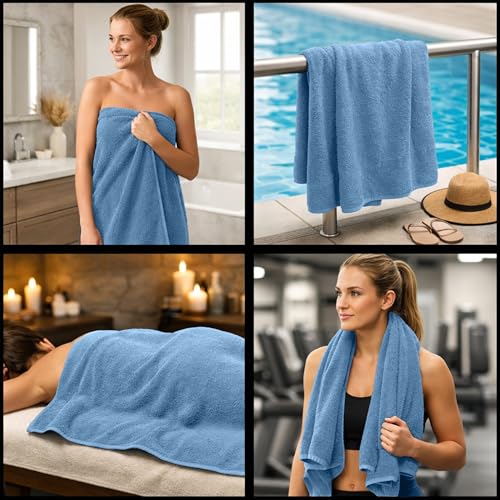 RIVERSIDE Pack of 8 Towels Set, 2 Large Bath, 2 Hand, 4 Face Washcloths, 100% Cotton Hotel Quality, Super Soft, Quick Dry, Highly Absorbent Perfect for Bathroom, Medium Blue - color: Medium Blue, size: Towel Set (PK 8)